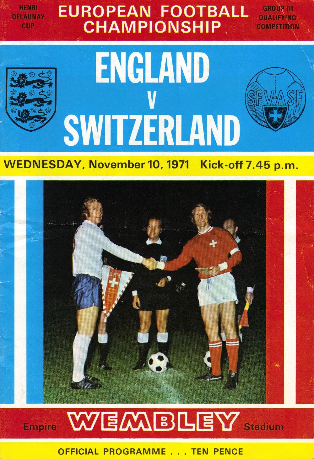 1971 - ENGLAND v SWITZERLAND